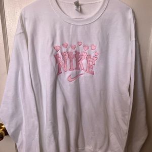 White Embroidered- Pink “Nike” Crewneck